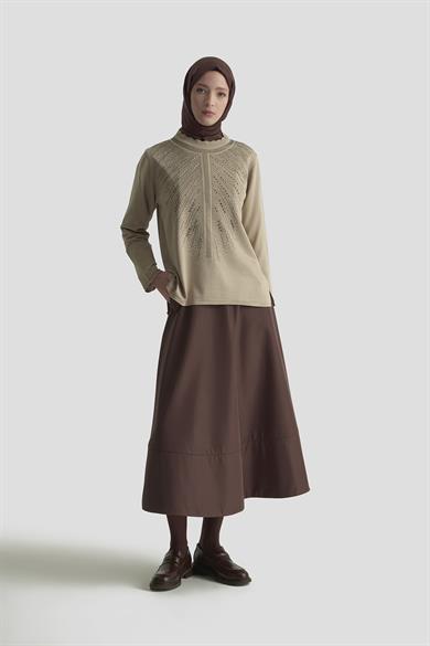 Taş Baskılı Triko Tunik Koyu Taş 25YTD4126