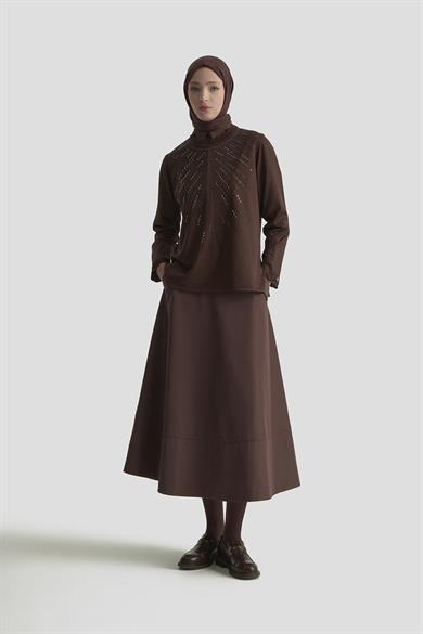 Taş Baskılı Triko Tunik Kahverengi 25YTD4126