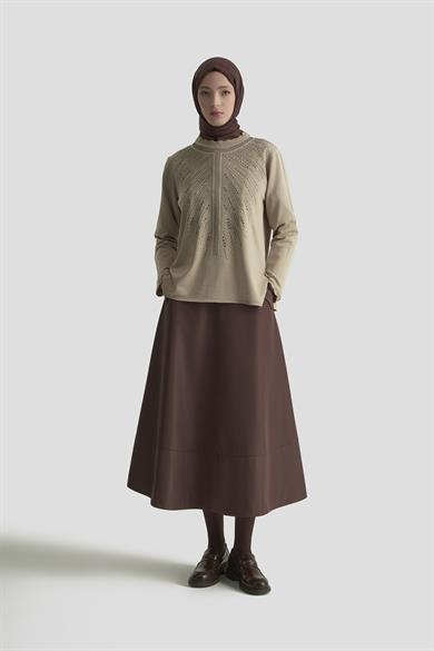 Taş Baskılı Triko Tunik Koyu Taş 25YTD4126