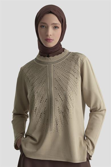 Taş Baskılı Triko Tunik Koyu Taş 25YTD4126