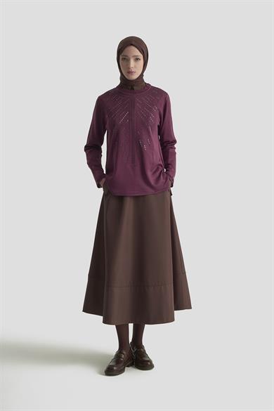 Taş Baskılı Triko Tunik Mürdüm 25YTD4126