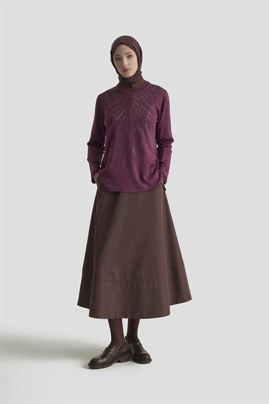 Taş Baskılı Triko Tunik Mürdüm 25YTD4126