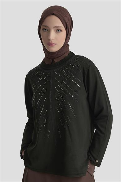 Taş Baskılı Triko Tunik Siyah 25YTD4126