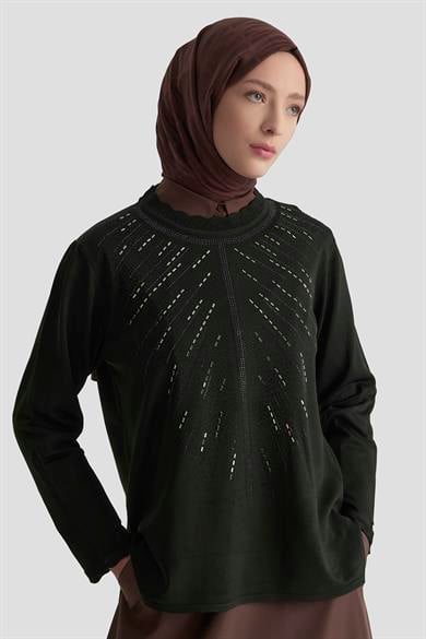 Taş Baskılı Triko Tunik Siyah 25YTD4126