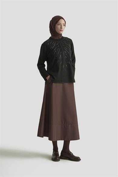 Taş Baskılı Triko Tunik Siyah 25YTD4126