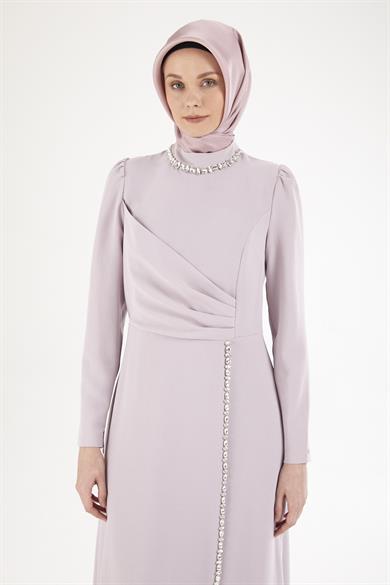 Taş Desenli Elbise-Lila 25YT912