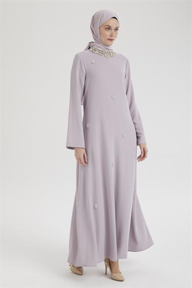 Taş Detaylı Salaş Kesim Elbise-Lila 25YT905