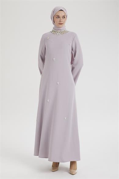 Taş Detaylı Salaş Kesim Elbise-Lila 25YT905
