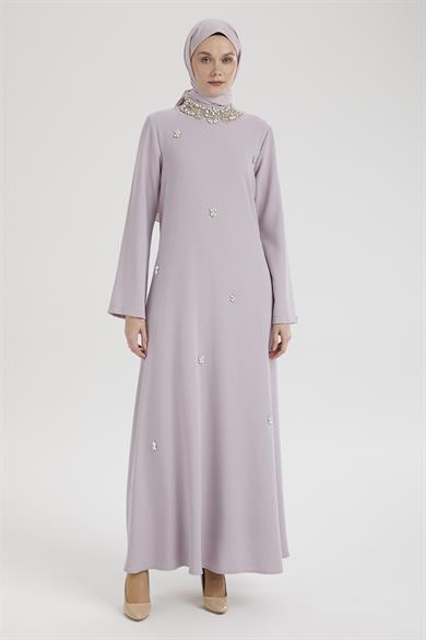 Taş Detaylı Salaş Kesim Elbise-Lila 25YT905