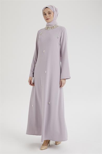Taş Detaylı Salaş Kesim Elbise-Lila 25YT905