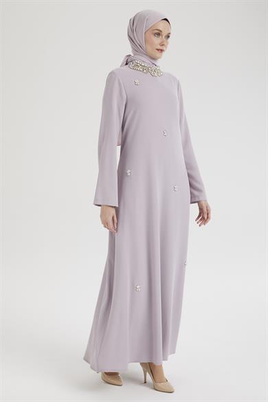Taş Detaylı Salaş Kesim Elbise-Lila 25YT905