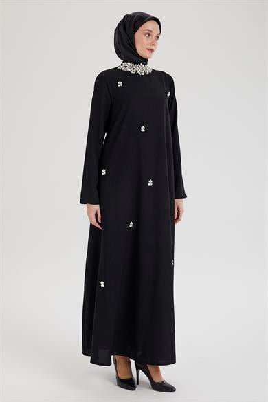 Taş Detaylı Salaş Kesim Elbise-Siyah 25YT905