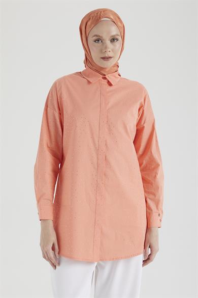 Taş İşlemeli Gizli Düğmeli Tunik-Yavru Ağzı 25YT311