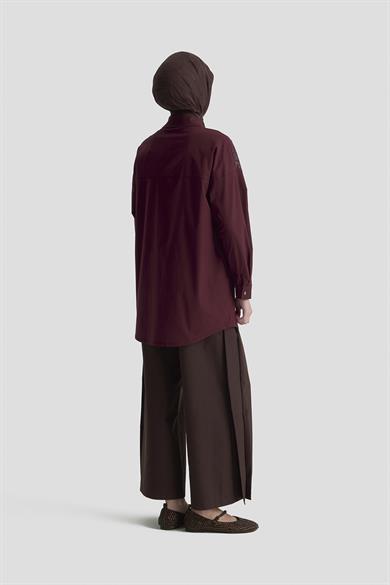 Taş İşlemeli Gizli Düğmeli Tunik-Vişne 25KT419