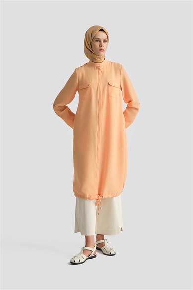 Yakaları Cepli Gizli Fermuarlı Tunik-Somon 25YT4138 