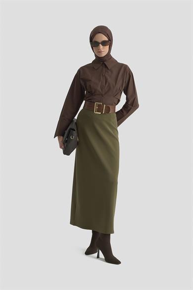 Yandan Fermuarlı Çan Etek Yağ Yeşili 25KT117