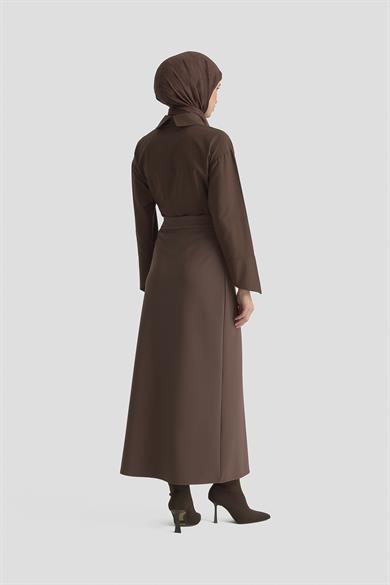 Yandan Fermuarlı Çan Etek Kahverengi 25KT117