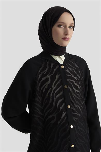 Zebra Desenli Çıtçıtlı Tunik Siyah 25KT521