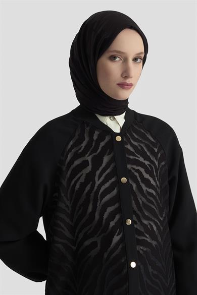Zebra Desenli Çıtçıtlı Tunik Siyah 25KT521