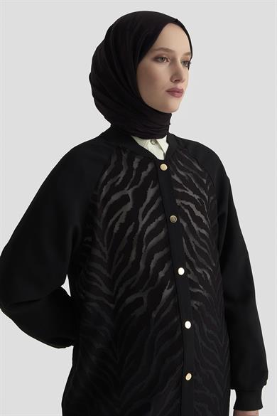 Zebra Desenli Çıtçıtlı Tunik Siyah 25KT521