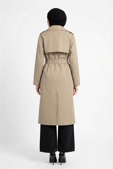 Belden Kuşaklı Allerli Trençkot Bej 26YT706