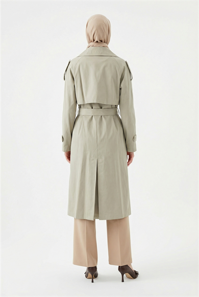 Belden Kuşaklı Arkası Allerli Cepli Trençkot Küf Yeşili 26YT707