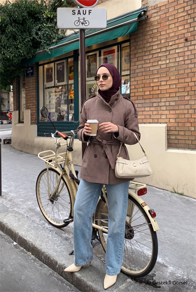 Belden Kuşaklı Düğme Detaylı Omuz Apoletli Oversize Kaban  74 Cm Boy Bordo 26OKD701