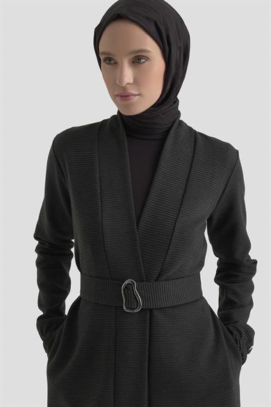 Belden Kuşaklı Kolları Lastikli Fitilli Tunikli İkili Takım Antrasit 25KT6115