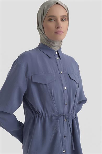 Beli Büzgü Detaylı Pantolonlu İkili Takım İndigo 26YT619