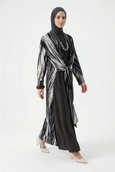 Beli Büzgülü Kolsuz Elbiseli Hırkalı İkili Takım Antrasit 26YT617