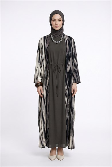 Beli Büzgülü Kolsuz Elbiseli Hırkalı İkili Takım Antrasit 26YT617