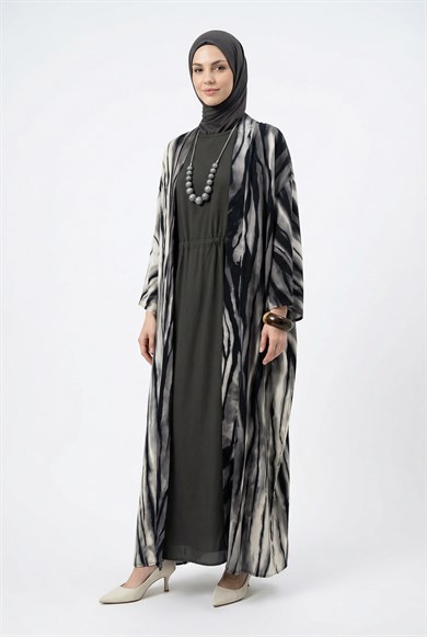 Beli Büzgülü Kolsuz Elbiseli Hırkalı İkili Takım Antrasit 26YT617