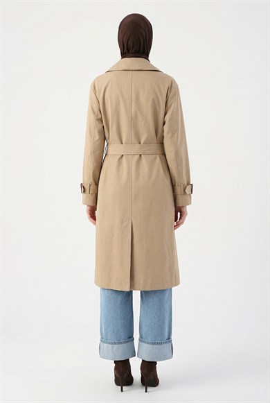 Beli Kemerli Allerli Trençkot Bej 26YT711