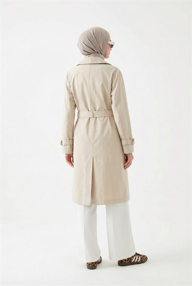 Beli Kemerli Allerli Trençkot Ekru 26YT711