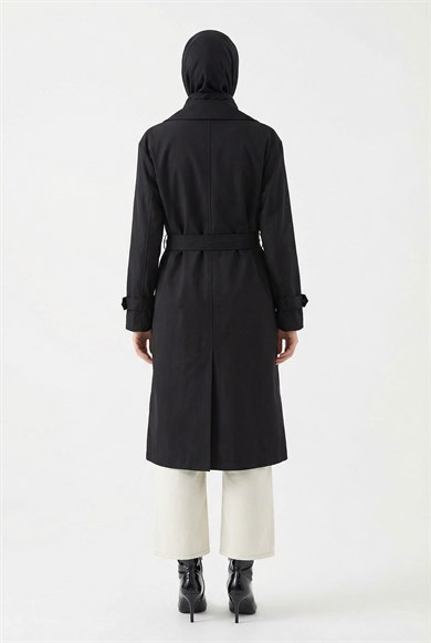 Beli Kemerli Allerli Trençkot Siyah 26YT711