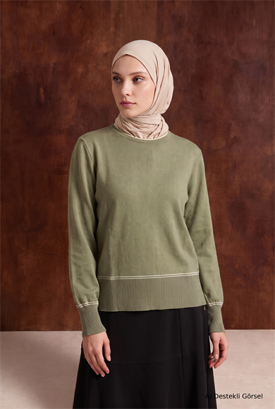 Bisiklet Yaka Ribana Detaylı Uzun Kollu Tunik 60 Cm Boy Çağla 26KTD477