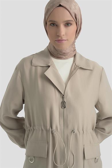 Boydan Fermuarlı Beli Büzgü Detaylı Cepli Giy Çık Taş 26YT501