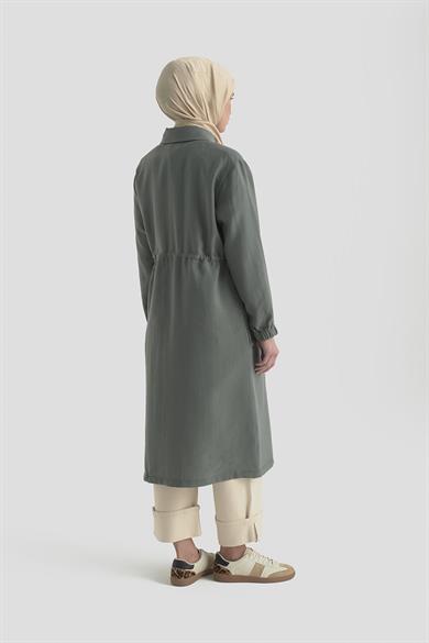 Boydan Fermuarlı Beli Büzgü Detaylı Cepli Giy Çık Koyu Mint 26YT501