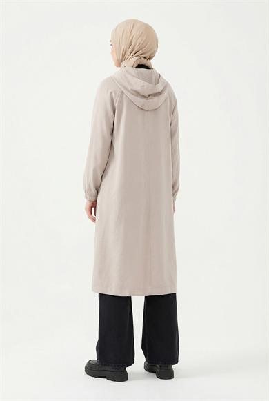 Boydan Fermuarlı Beli İpli Kapüşonlu Giy Çık Taş 26YT712