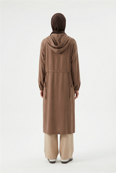 Boydan Fermuarlı Beli İpli Kapüşonlu Giy Çık Taba 26YT712