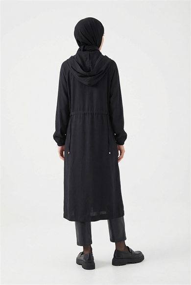 Boydan Fermuarlı Beli İpli Kapüşonlu Giy Çık Siyah 26YT712