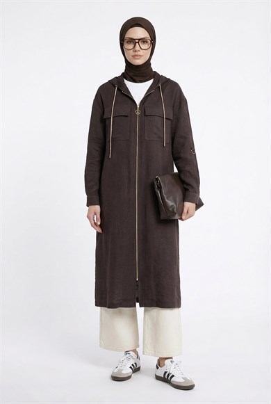 Boydan Fermuarlı Çift Cepli Kapüşonlu Giy Çık Bitter 26YT503