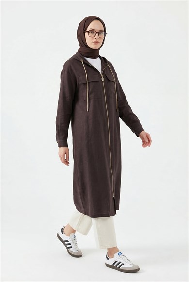 Boydan Fermuarlı Çift Cepli Kapüşonlu Giy Çık Bitter 26YT503