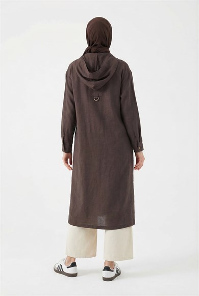 Boydan Fermuarlı Çift Cepli Kapüşonlu Giy Çık Bitter 26YT503