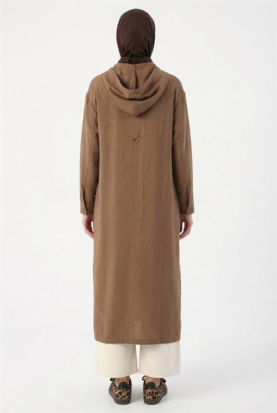 Boydan Fermuarlı Çift Cepli Kapüşonlu Giy Çık Tarçın 26YT503