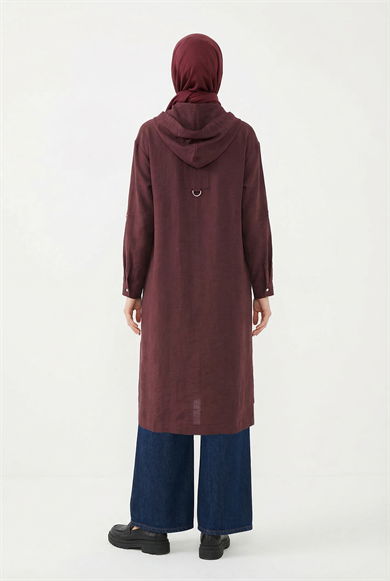Boydan Fermuarlı Çift Cepli Kapüşonlu Giy Çık Bordo 26YT503