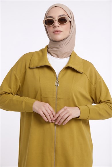 Boydan Fermuarlı Kolları Lastikli Cepli Pantolonlu İkili Spor Takım Hardal 26YT6103