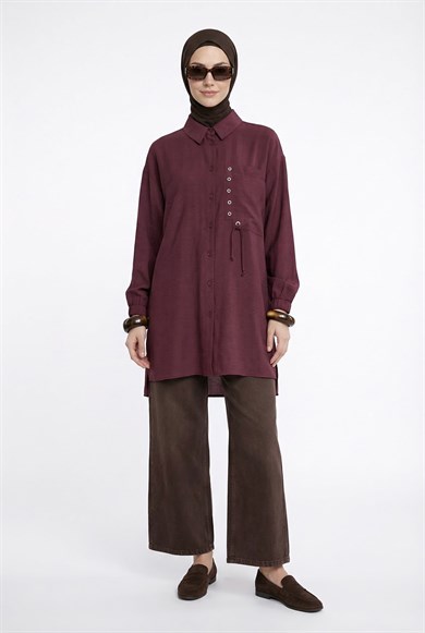 Cebi Kuşgözü ve Bağcık Detaylı Tunik Mürdüm 26YTD451