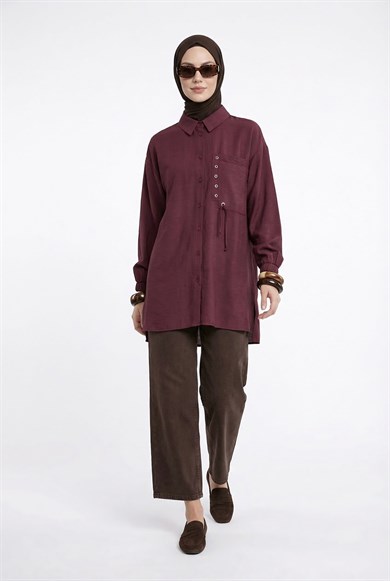 Cebi Kuşgözü ve Bağcık Detaylı Tunik Mürdüm 26YTD451