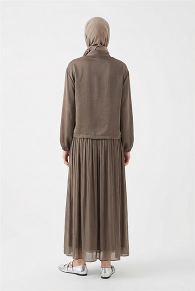 Ceketi Broş Detaylı Şifon Etekli İkili Takım Vizon 26YT649